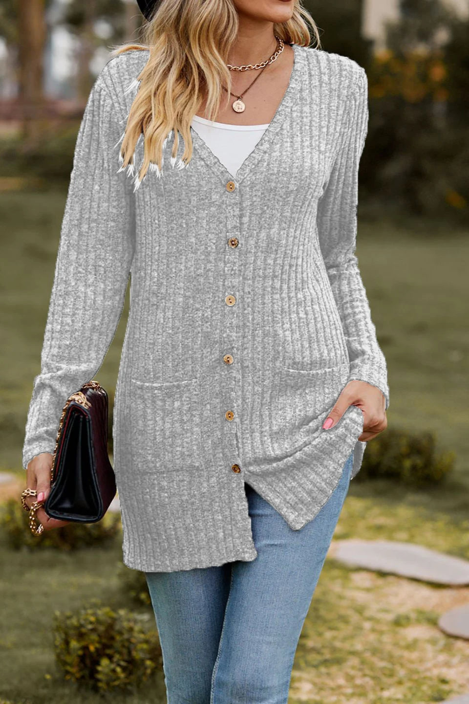 Brushed Ribbed Long Sleeve Cardigan