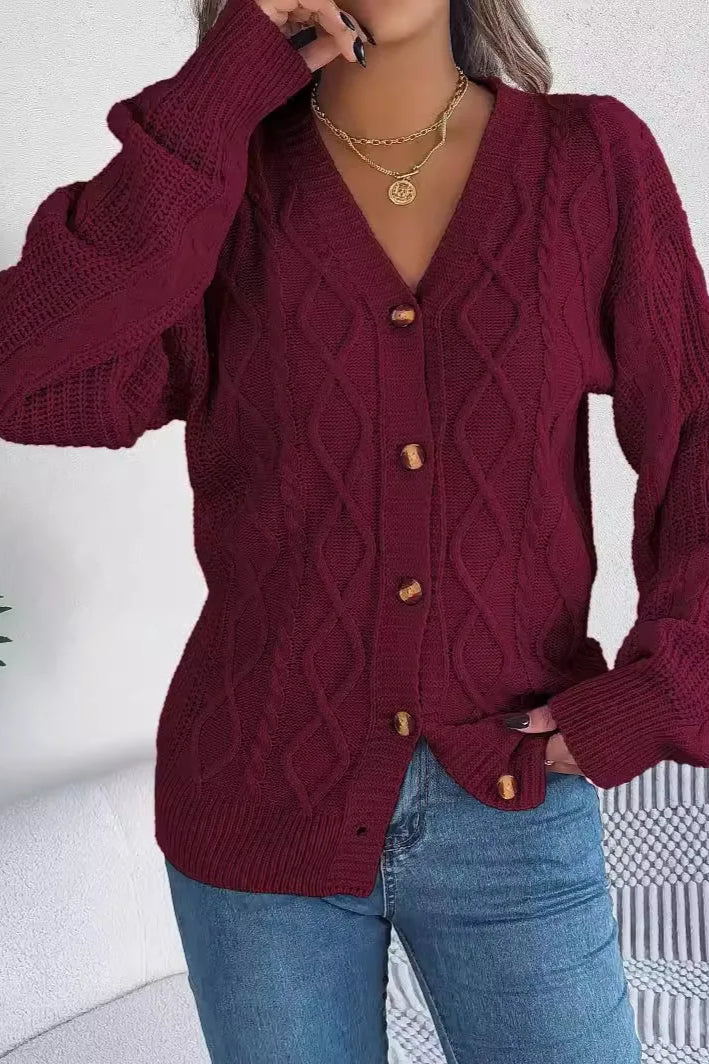 Knitted Long Sleeve Loose Single Breasted Cardigan