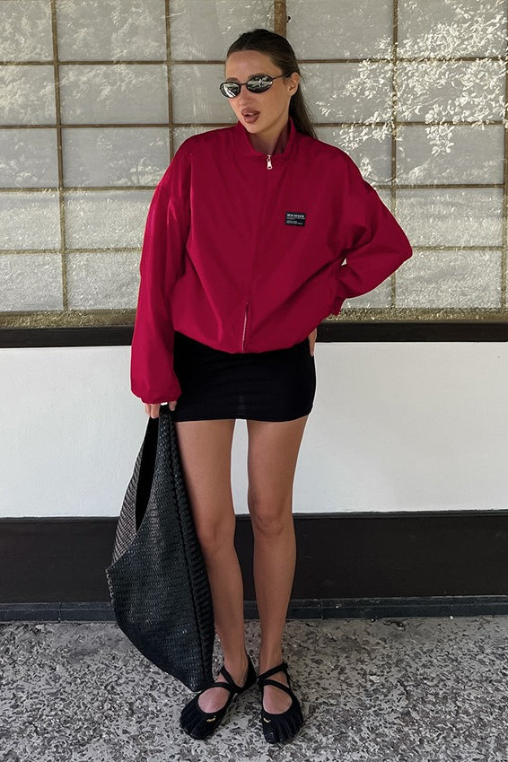 Red Stand Collar Loose Casual Street Fashion Trench Jacket