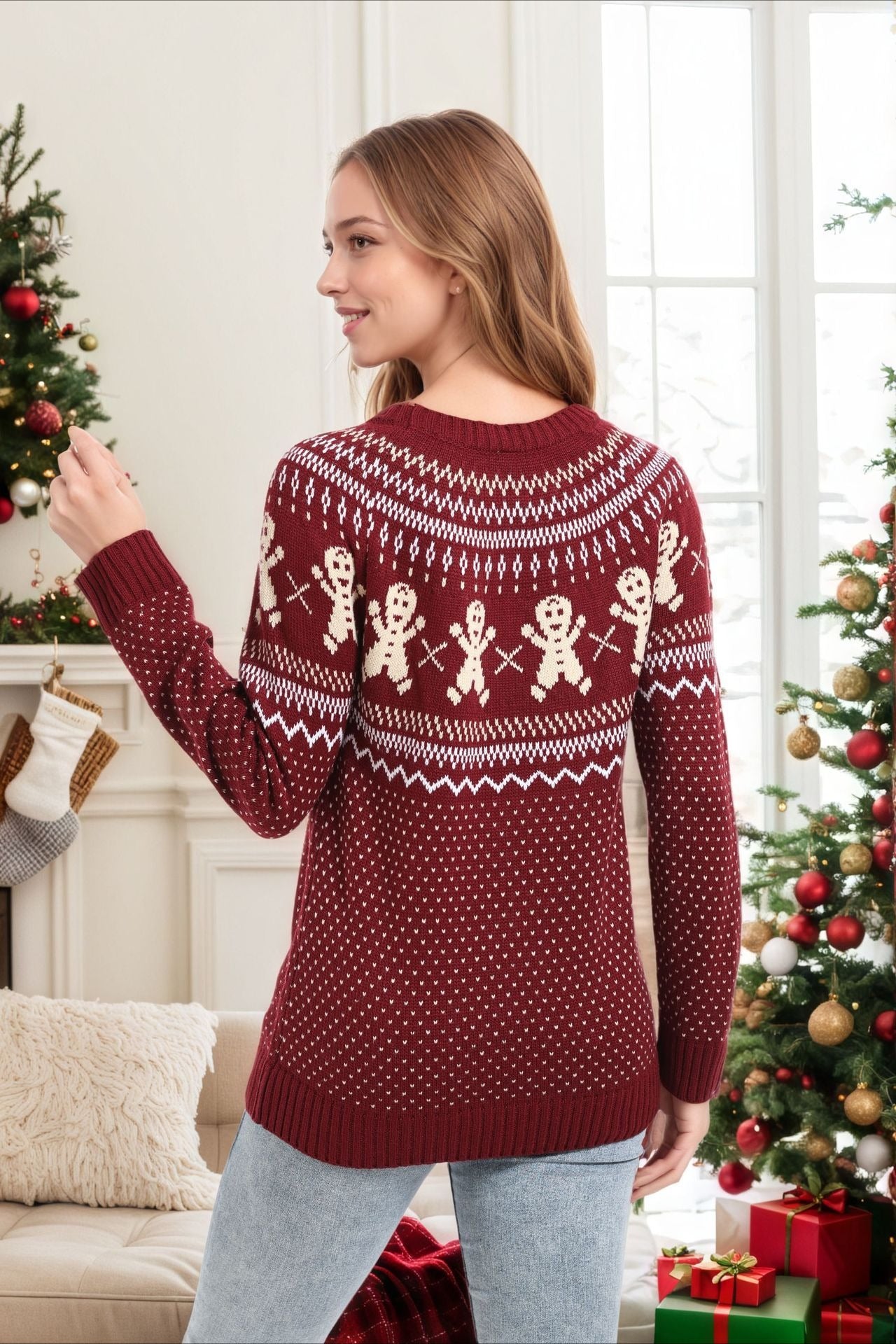 Gingerbread Man Polka Dot Cute Color Block Sweater