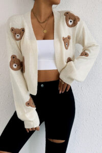 Bear Embroidery Short Cardigan