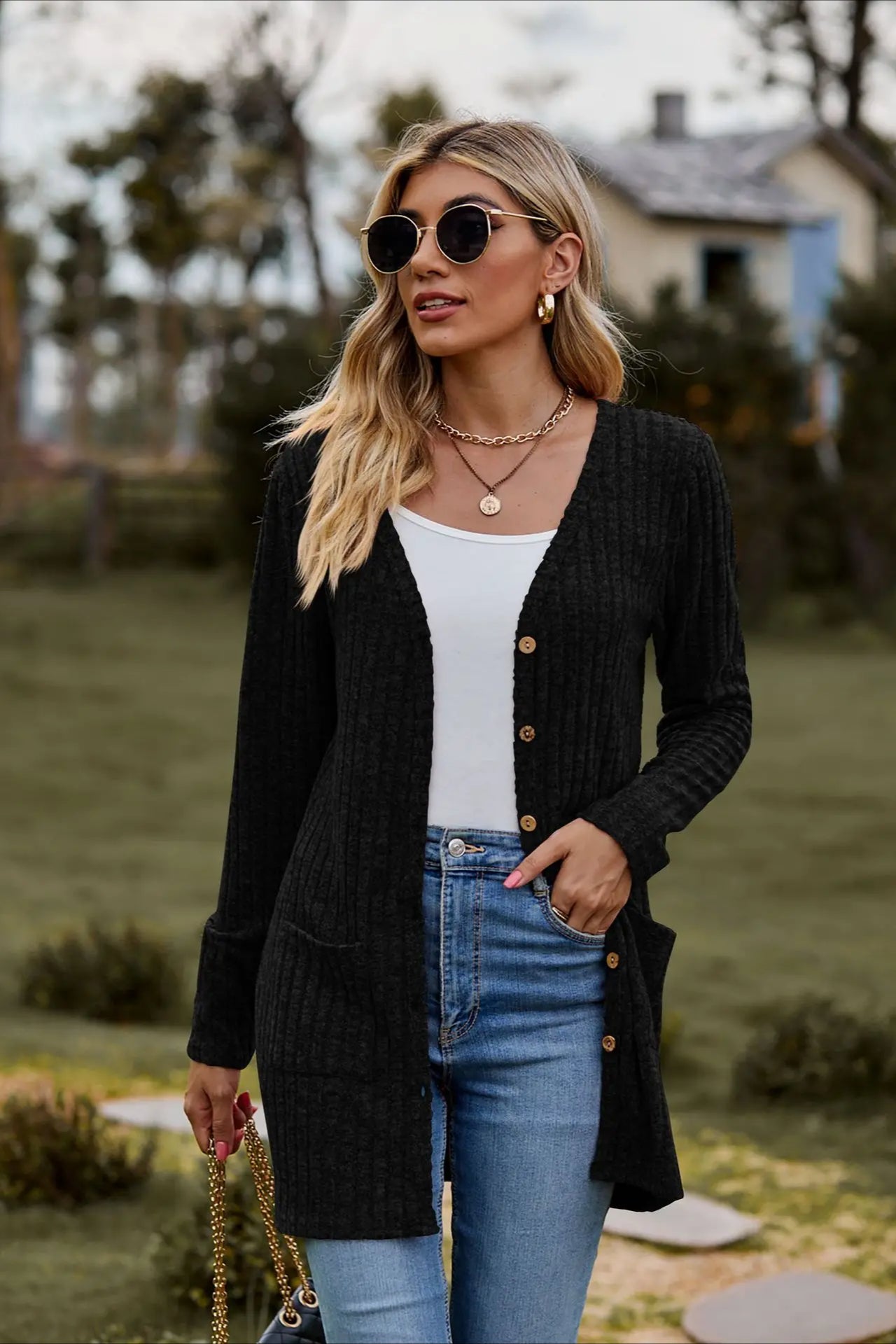 Brushed Ribbed Long Sleeve Cardigan
