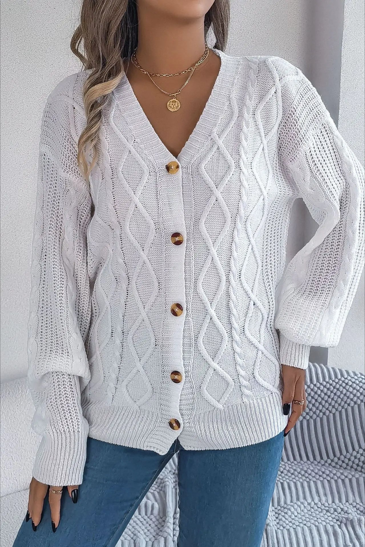 Knitted Long Sleeve Loose Single Breasted Cardigan