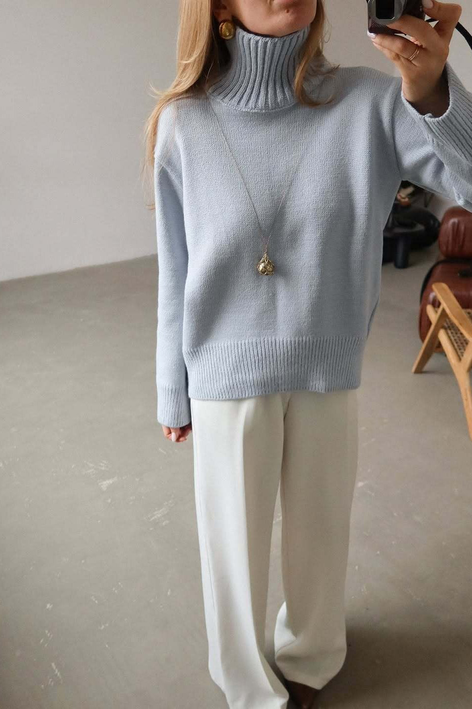Oversized Solid Color Turtleneck Fashion Sweater