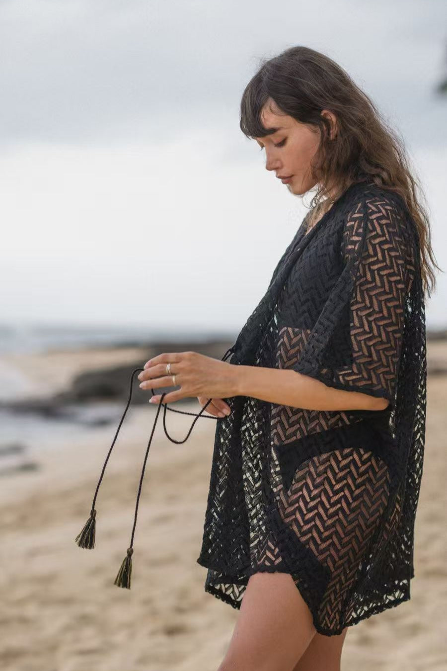 Open Knit V Neck Beach Cover Up