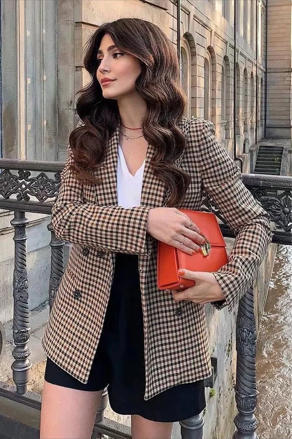 Checkered Office Long Sleeve Blazer