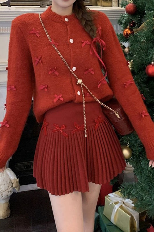 Chunky Bow Short Knit Cardigan