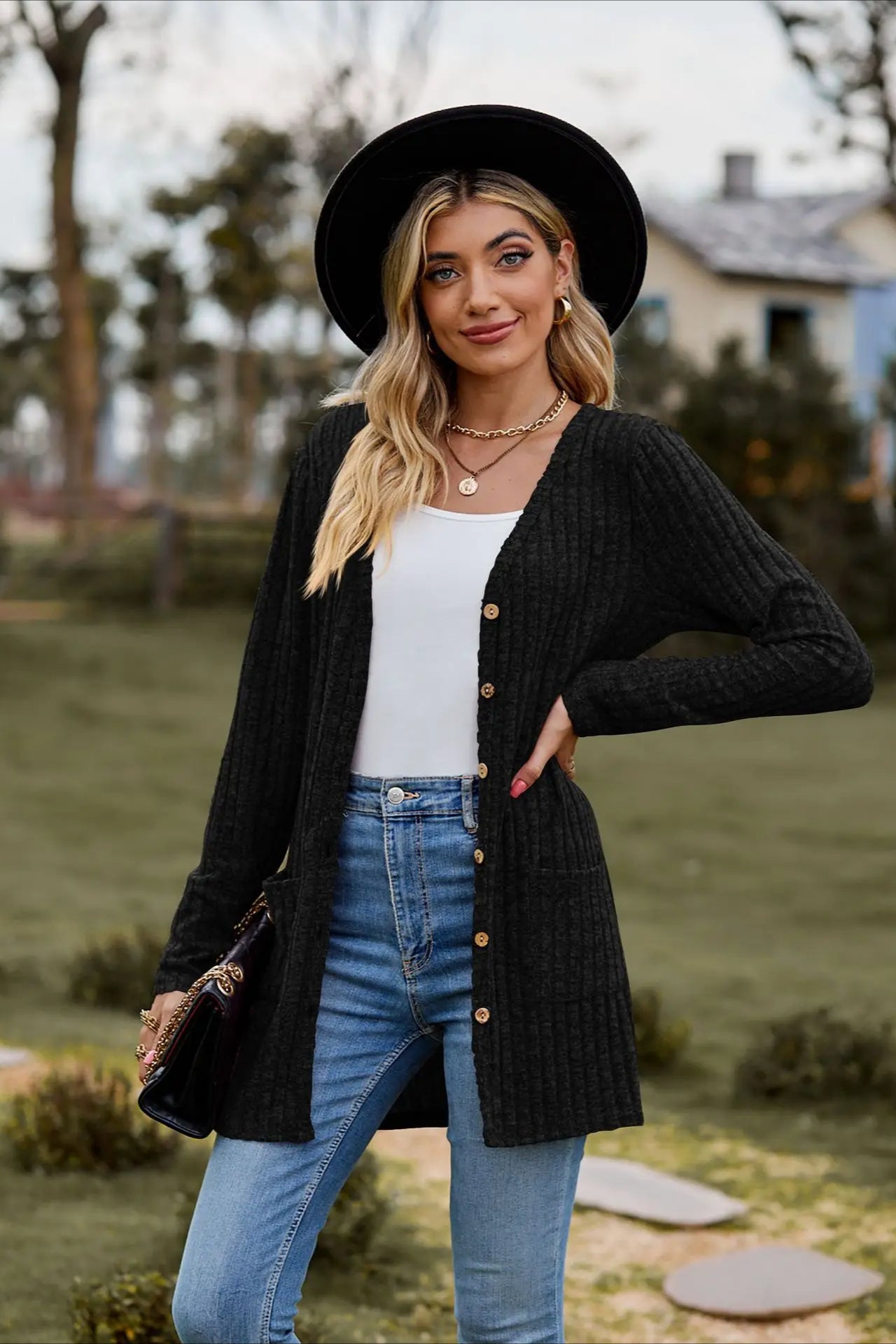 Brushed Ribbed Long Sleeve Cardigan