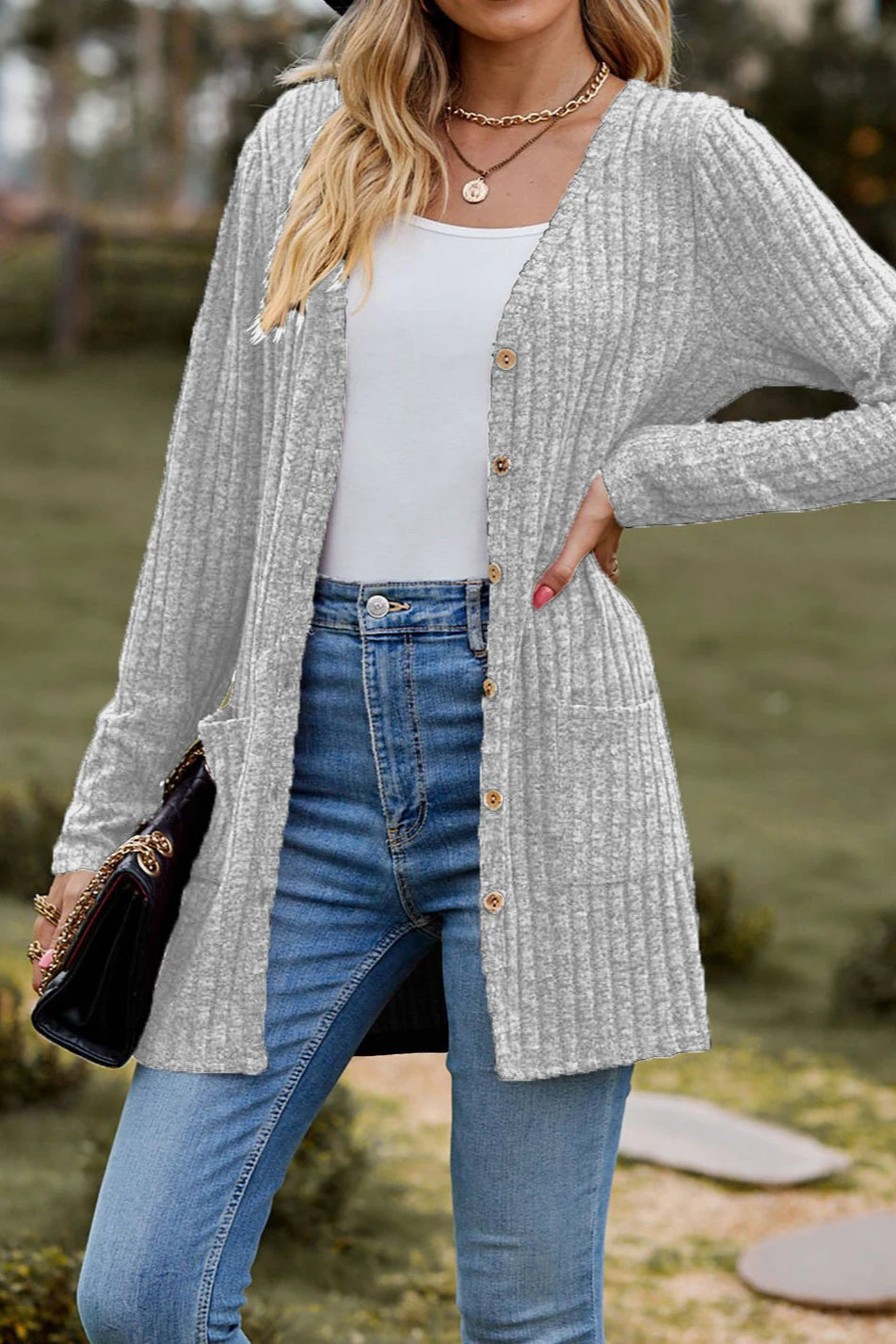 Brushed Ribbed Long Sleeve Cardigan