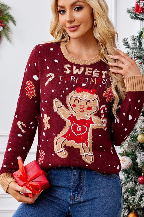 Gingerbread Man Color Block Polka Dots Sweater