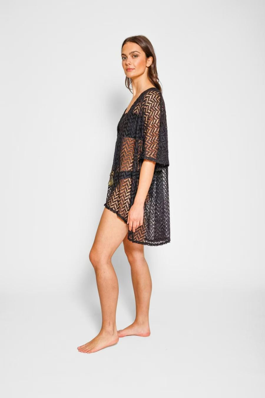 Open Knit V Neck Beach Cover Up