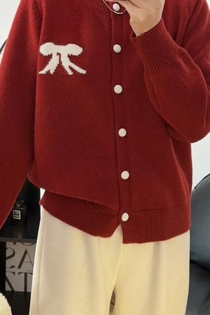 Soft Bow Jacquard Round Cardigan